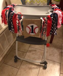 Baseball Banner for 1 St Birthday - First Birthday Decorations for Baseball Rag Tie Fabric Garland, Photo Booth Props Red White Blue, Birthday Souvenir and Gifts for Boy 41 71anHYaGUkL