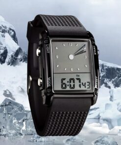 FANMIS Men's Rectangle Dial Sports Wrist Watches with 7 Colors Optional LED Backlight Multifunctional Alarm Stopwatch 12/24H Rubber Strap Watch Black 19 71ao2eODXpL