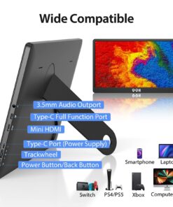 Portable Travel Monitor for Laptop QQH 15.6" 1080P FHD IPS Second Screen, USB C HDMI External Gaming Monitor Display for Computer Phone PC MAC PS4 Switch, Foldable Kickstand Z1-9 Black 20 71aotWCJ1ML