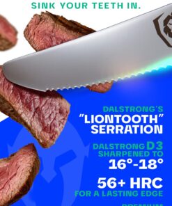 Dalstrong Steak Knives - Set of 4 - Serrated Blade - Gladiator Series Elite - Forged German High-Carbon Steel - Table Dinner Kitchen Knives - Sheaths - Razor Sharp - Dinner Set - NSF Certified 5" Serrated Black 37 71apjkJN WL