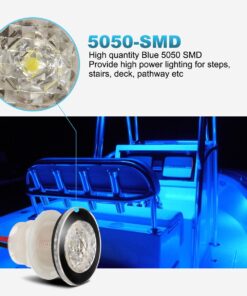Partsam 4Pcs 1-1/4" Livewell Blue Outdoor Path Garden Yard Stair LED Deck Step Lights Clear Lens, Mini Round Led Boat Lights 12V Interior Exterior Under Water IP68 19 71aq Y1qDaL
