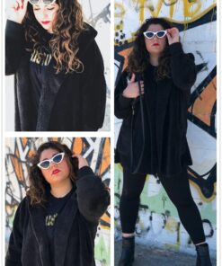 Dokotoo Womens 2023 Winter Long Sleeve Solid Fuzzy Fleece Open Front Hooded Cardigans Jacket Coats Outerwear with Pocket XX-Large A Black 12 71aq4zyLS