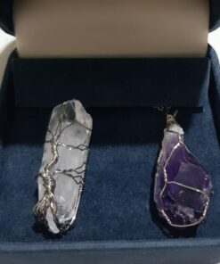 Top Plaza Natural Raw Stone Healing Crystal Necklace Silver Tree Of Life Wire Wrapped Clear Quartz Point Pendant For Womens Ladies 32 71arSi6h5L