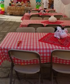 Red Gingham Plastic Tablecloth Roll With Cutter, 100' x 52" - Heavy Duty Party Table Cloth In Self Cutting Box - For Picnics, BBQs, and Birthday Parties - By Clearly Elegant Gingham Red 51 71asTH7Q9cL