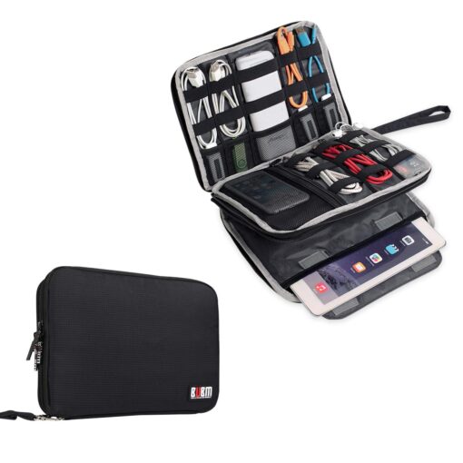 BUBM Double Layer Electronics Organizer/Travel Gadget Bag For Cables,Memory Cards,Flash Hard Drive and More,Fit For iPad Or Tablet(Up To 9.7")--Large, Black Large,2-layer