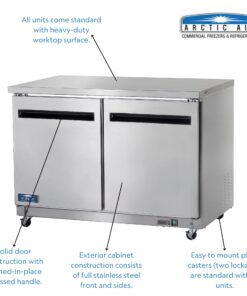 Alternative view of Arctic Air AUC48R 48" Undercounter Worktop Refrigerator - 12 Cubic Feet, 2 Section, 2 Doors, Stainless Steel, 115v