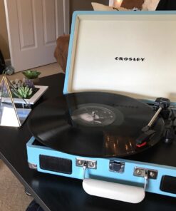 Crosley CR8005D-TU Cruiser Deluxe Vintage 3-Speed Bluetooth Suitcase Vinyl Record Player Turntable, Aqua 38 71avC3H4ZPL 1