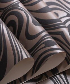 Q QIHANG Modern Abstract Curve 3D Wallpaper Roll Mural Papel De Parede Flocking for Striped Black Brown Color Unpasted Living Room Wall Paper 0.7m x 8.4m=5.88㎡ 32 71ax3d4korL