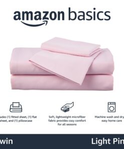 Alternative view of Amazon Basics Kid's Soft Easy-Wash Lightweight Microfiber 3-Piece Sheet Set, Twin, Light Pink, Solid