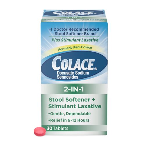 Colace 2-In-1 Stool Softener & Stimulant Laxative Tablets, Gentle Constipation Relief in 6-12 Hours, 30 Count 30 Count (Pack of 1)