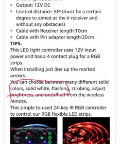 SUPERNIGHT LED Strip Light, 2835 SMD RGB Multi-Color Changing Lights, 16.4ft 300 LEDs Rope with IR Remote Controller, 12V Power Supply for Bedroom, TV-Back Lighting, Halloween, Christmas 2835RGB 24Keys 93 71az46sEJBL