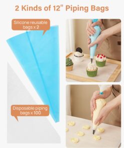 Kootek 230PCs Cake Decorating Supplies Kit, Cake Turntable, 100+2 Piping Bags, 50 Disposable Cupcake Liners, 58 Icing Piping Tips, 3 Icing Scrapers, 2 Spatulas, Cake Leveler and Other Baking Tools 13 71b RG52u4L