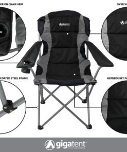 GigaTent Black Folding Camping Chair – Ultra Lightweight Collapsible Quad Padded Lawn Seat with Full Back, Arm Rests, Cup Holder and Shoulder Strap Carrying Bag - Powder Coated Steel Frame 12 71b1lpyjmBL