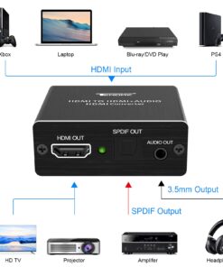 Tendak 4K x 2K HDMI to HDMI and Optical TOSLINK SPDIF + 3.5mm Stereo Audio Extractor Converter HDMI Audio Splitter Adapter(HDMI Input, HDMI + Digital/Analog Audio Output),AV-096-BK 24 71b4Ijs92BL