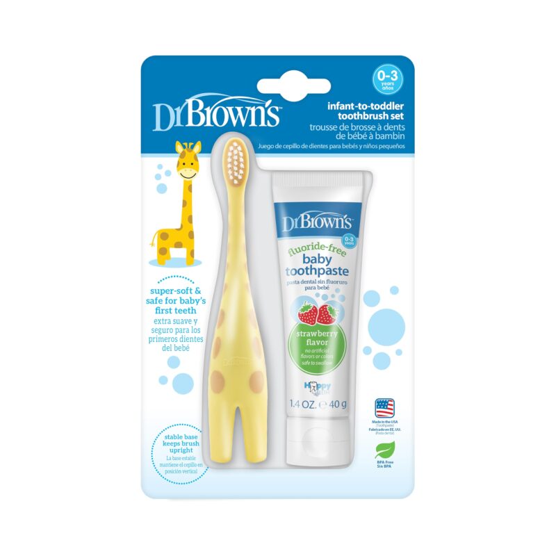 Catalog 5 Dr. Brown's Infant-to-Toddler Training Toothbrush Set with Fluoride-Free Baby Toothpaste, Strawberry - Giraffe - 1.4oz - 0-3 years Giraffe With Strawberry