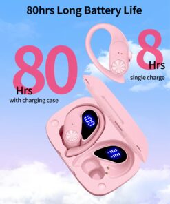 Bluetooth Headphones Wireless Earbuds 80hrs Playtime Wireless Charging Case Digital Display Sports Ear buds with Earhook Premium Deep Bass IPX7 Waterproof Over-Ear Earphones for TV Phone Laptop Pink M 9 71b63Auel8L