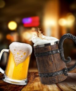 Kndatle Handmade Wooden Barrel Beer Mug, Bucket Shaped Drinkware with Handle, Stainless Steel Double Wall Cocktail Mug for Bar Restaurant, Vintage Bar Accessories (18 oz) 15 71b6OHNl3WL