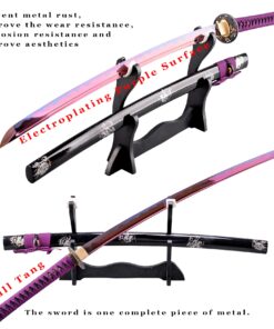 Handmade Japanese Samurai Katana Sword 41 inch 1095 High Carbon Steel/Damascus Folded Steel Full Tang Katana for Man Gift Cosplay Decoration Self Defense Black,Purple 15 71b6bHRL1GL