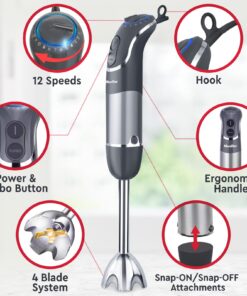 Mueller Smart Stick 800W, 12 Speed and Turbo Mode, 3-in-1, Heaviest Duty Copper Motor Immersion Blender, Titanium Steel Blades Hand Blender, Comfygrip Handle, Whisk, Beaker/Measuring Cup 27 71b7LWq N4L