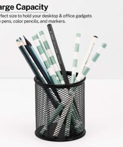 MaxGear Pen Holder for Desk, 3 Pack Pencil Holder, Non-Slip EVA Pad, Premium Mesh Metal Pen Holder, Desk Accessories & Workspace Organizers for Home, School & Office, Black, 3.7’’ Tall Mesh Black- 3.7" Tall 26 71b8OSCXVL