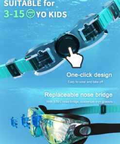Alternative view of Hurdilen Kids Swim Goggles, Swimming Goggles for Kids with Nose Clip, Earplugs Black & Blue