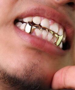 Alternative view of Hip Hop 14K Gold Plated Half Lower Bottom Fangs Teeth Grillz w Mold Kit