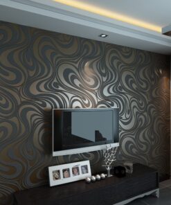 Q QIHANG Modern Abstract Curve 3D Wallpaper Roll Mural Papel De Parede Flocking for Striped Black Brown Color Unpasted Living Room Wall Paper 0.7m x 8.4m=5.88㎡ 28 71bB2naQkjL