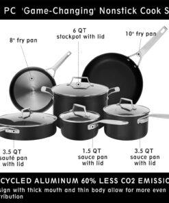 MSMK 10-Piece Pots and Pans Set non stick, Durable and Stable Cookware Sets for building a starter kitchen or refreshing, Even Heating, Easy Clean-Up, Comfortable Handling, Induction Compatibility Cookware Set(10-piece) 29 71bB6bYeAsL