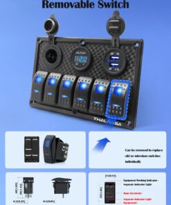 6 Gang Waterproof Rocker Switch Panel Blue LED Digital Display Voltmeter Dual 5V USB Charger Socket DC 12V Slot, 5 Pin Lighting Toggle Switches with 15A Fuse for RV Truck Car Marine Boat Vehicle 6 gang S0016B 20 71bBc0mMiL