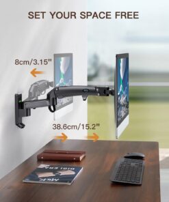 HUANUO Ultrawide Monitor Wall Mount for up to 34 35 inch Flat Curved Screens, Single Wall Mount Monitor Arm Holds 26lbs Max, Height Adjustable Full Motion Gas Spring Vesa Mount, Max 200x200mm, HNWSS4 33 71bCyE04KFL