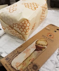 Bee's Wrap Reusable Beeswax Food Wraps Made in the USA, Eco Friendly Beeswax Food Wrap, Sustainable Food Storage Containers, Organic Cotton Food Wrap, XL Bread Wrap for Homemade Bread, Honeycomb Print 22 71bEIRLfeqL