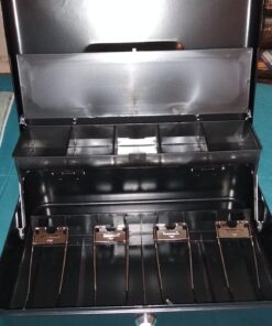 Jssmst Large Locking Cash Box with Money Tray, Lock Box with Security Cable Metal Money Box with Key Lock, Black, CB02304XL Black Key Lock 39 71bEsQf0H2L