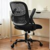 Sweetcrispy Office Computer Desk Chair, Ergonomic Mid-Back Mesh Rolling Work Swivel Task Chairs with Wheels, Comfortable Lumbar Support, Comfy Flip-up Arms for Home, Bedroom, Study, Student, Black 1 Chair 10 71bG1vfdV L