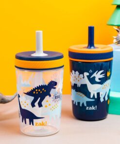 Zak Designs Kelso Toddler Cups For Travel or At Home, 15oz 2-Pack Durable Plastic Sippy Cups With Leak-Proof Design is Perfect For Kids (DinoRoar, Zaksaurus) DinoRoar & Zaksaurus 20 71bGJZdA0XL