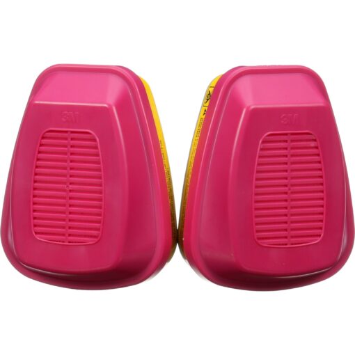 3M P100 Respirator Cartridge/Filter 60923, 1 Pair, Helps Protect Against Organic Vapors, Acid Gases, and Particulates,Magenta, Yellow
