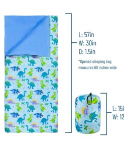 Wildkin Kids Sleeping Bags for Boys and Girls, Measures 57 x 30 x 1.5 Inches, Cotton Blend Materials Sleeping Bag for Kids, Ideal Size for Parties, Camping & Overnight Travel (Dinosaur Land) Dinosaur Land 11 71bJPSnpMdL