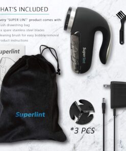 SUPER LINT Best Rated Electric Sweater Shaver Best Fuzz Pill Bobble Remover for Fabric Fleece Curtains Clothes, Black & Silver Batteries or A/C adapter 31 71bJu7yy6ML