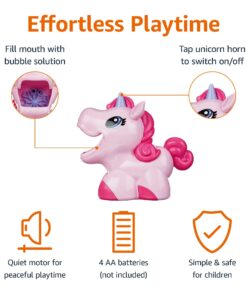 Amazon Basics Kids Outdoor Automatic Unicorn Bubble Blowing Machine With Solution, Gift for Age 3Y+, Pink 16 71bLd9i3q3L