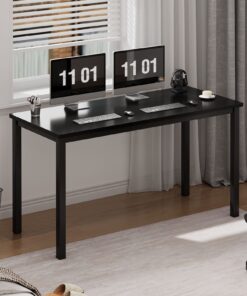 Need 55 Inch Large Computer Desk - Modern Simple Style Home Office Gaming Desk, Basic Writing Table for Study Student, Black Metal Frame, Black 55 inches 20 71bMdFyreHL