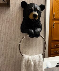DWK Black Bear Wall Mounted Towel Ring | Cabin Decorations and Hunting Kitchen Decor | Bathroom Hand Towels Holder Bear Cabin Accessories Bath Ring - 8" 18 71bNkaJ6c3L