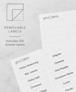 YouCopia SpiceStack Adjustable Spice Rack Organizer, Pull-Down 24-Bottle Seasonings and Spices Holder for Kitchen Cabinet and Pantry Organization with 104 Included Labels White 27 71bO26jO8L