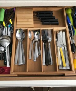 Utensil Organizer for Kitchen Drawers - Bamboo Silverware Organizer - Expandable Utensil Holder and Cutlery Tray with Divider and Removable Knife Block | 17” Long, Adjustable from 13” to 22.2” W' Knife Block 37 71bOkR3vGML