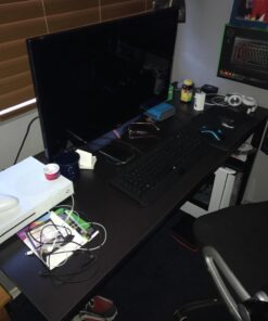 Need 55 Inch Large Computer Desk - Modern Simple Style Home Office Gaming Desk, Basic Writing Table for Study Student, Black Metal Frame, Black 55 inches 27 71bPafac9NL