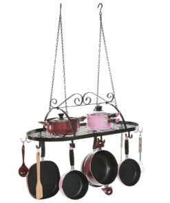 MyGift Black Scrollwork Metal Pot and Pan Ceiling Hanging Rack Heavy Duty Cooking Pans and Utensil Hanger with 10 Dual Hooks 20 71bQl7IVsL