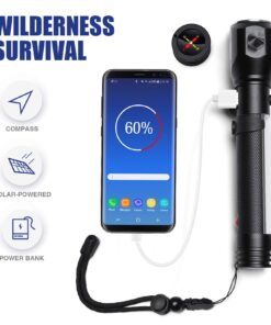 Delxo Patriot Flashlight, Handheld Solar Powered Tactical Flashlights Cell Phone Charger, USB Rechargeable Waterproof Car LED Flash Light with 2400mAh Battery, Multi Function for Emergency 1 PC 20 71bRFQRRoTL