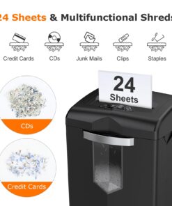 Bonsaii Heavy Duty Paper Shredder, 24 Sheet 60 Mins Large Office Crosscut Shredder for Commercial Use, Anti-Jam System & P-4 High Security Supports CD/Credit Cards/Staples, 7 Gal Pullout Bin C144-D 11 71bRSsDafhL