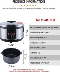 2200W Tapioca Boba Pearl Cooker, Commercial 16L Fully Automatic Pearl Pot With Non-Stick And Touchscreen Design, Sago Cooker For Boba Tea/Bubble Tea 14 71bScIUg3JL