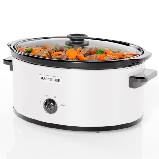 [NEW] MAGNIFIQUE Oval Digital Slow Cooker with Keep Warm Setting - Perfect Kitchen Small Appliance for Family Dinners (White Manual, 7 Qt) White Analog