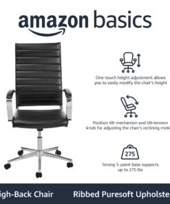 Amazon Basics High-Back Executive Swivel Office Desk Chair with Ribbed Puresoft Upholstery, Lumbar Support, Modern Style, 23.9"D x 24.69"W x 41.5"H, Black 49 71bU3eQXOML