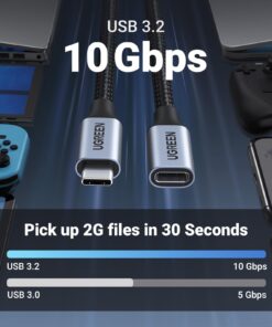 Alternative view of UGREEN USB C Extension Cable, (3.3Ft/1M/10Gbps/100W), USB C 3.2 Extender Nylon Type C Male to Female Cord Charging & Transfer Compatible with PSVR2/Macbook/iPad Pro/USB C Hub/Magsafe Charger/iPhone15 3.3 FT